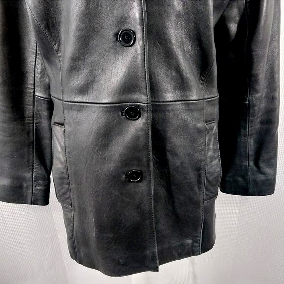 CHARLES KLEIN! SLEEK, CHIC BLACK GENUINE LEATHER TAILORED JACKET, COAT! SZ M - Picture 5 of 12